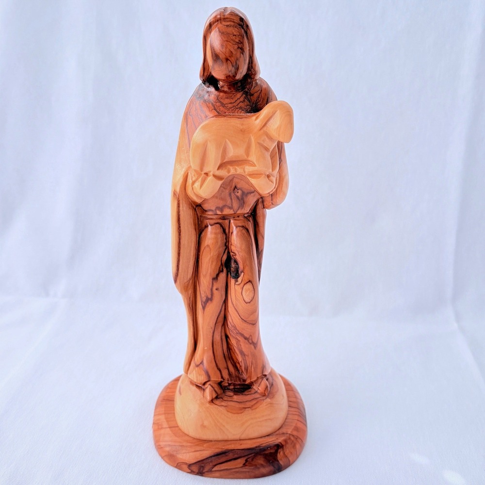 Olive Wood Good Shepherd‎ Faceless Jesus w/ Lamb Statue Hand Carved Bethlehem